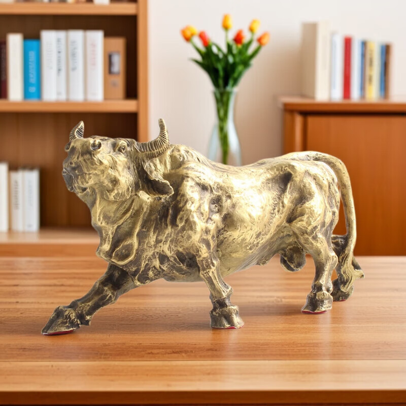 玄众阁 铜牛摆件东北缺角金属水牛黄铜属牛华尔街牛形金牛吉祥物