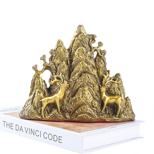 玄众阁 铜制金山补角摆件铜质靠山石金属五指山背后有靠金山银山