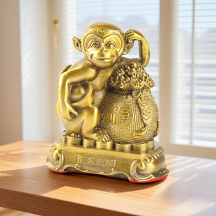 玄众阁 铜猴子摆件金猴吉祥物属猴形饰品生肖铜猴送宝金属工艺品