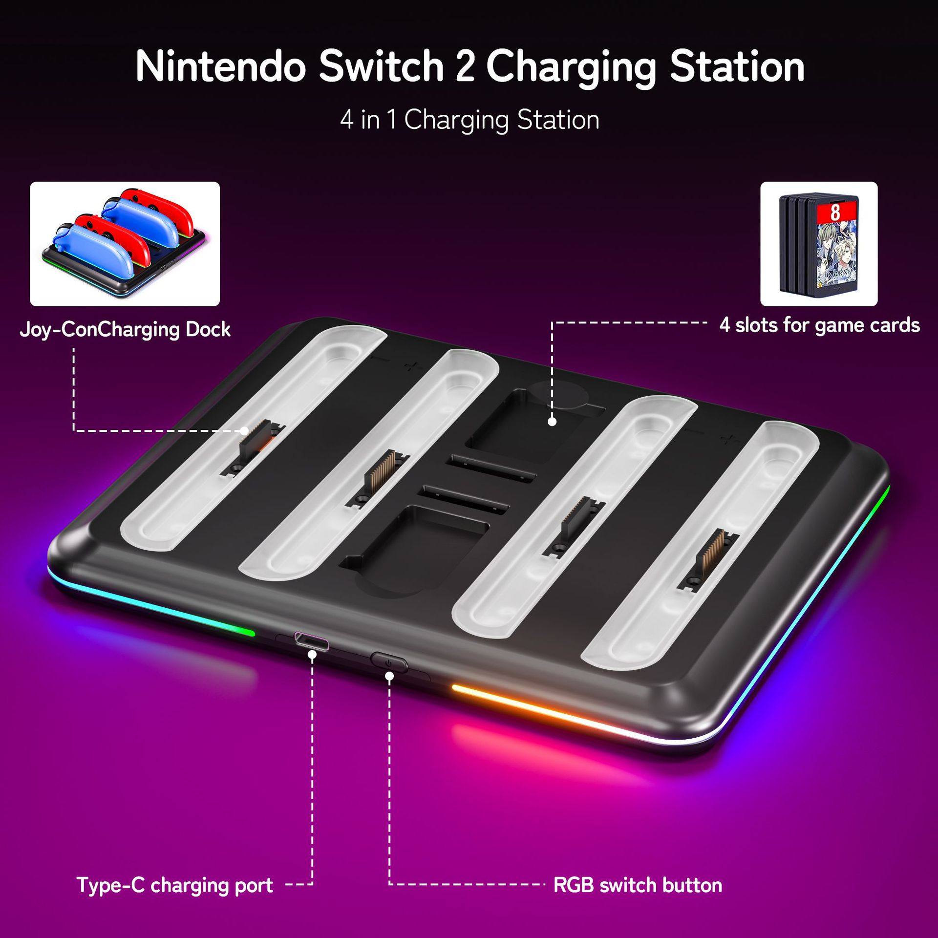 Switch 2手柄充电器站Joy-Con/Switch pro手柄座充多功能充电底座图片
