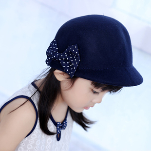 特卖!秋冬女童羊毛毡帽儿童骑士帽毛呢鸭舌帽公主礼帽宝宝马术帽