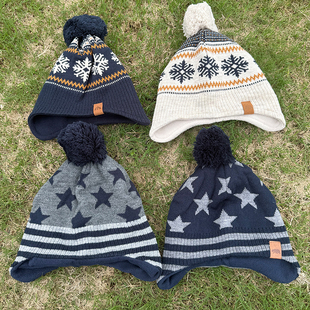 儿童帽子冬季男童针织毛线帽小童宝宝加绒套头护耳帽可爱保暖冬帽