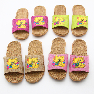 儿童亚麻拖鞋春夏季男童女童家用地板拖小童宝宝室内露指小熊凉拖