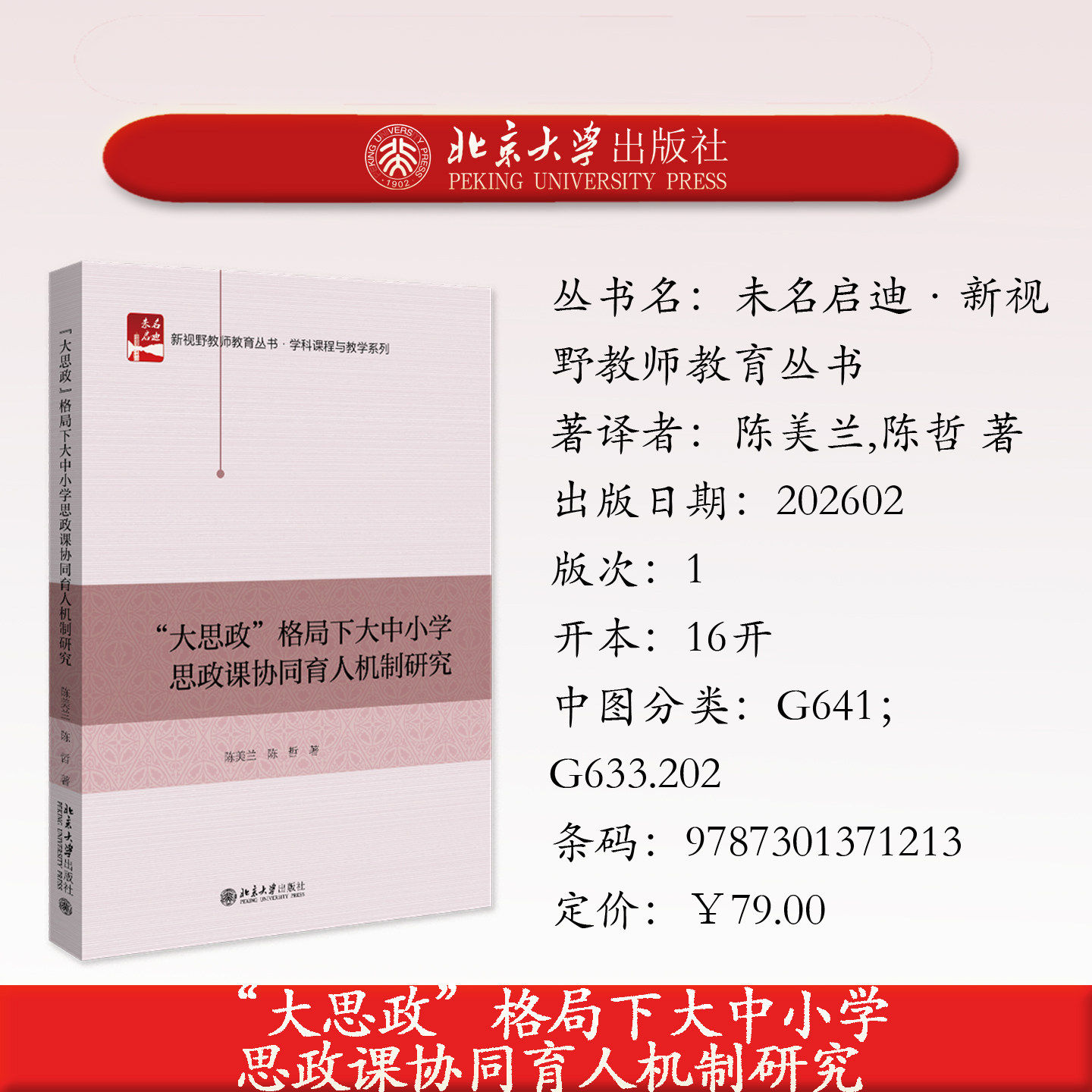 现货正版"大思政"格局下大中小学思政课协同育人机制研究未名启迪&middot;新视野教师教育丛书陈美兰,陈哲著北京大学出版社9787301371213