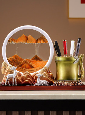 树脂装饰新中式客厅流沙笔筒摆件