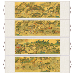 明_仇英_清明上河图新款丝绸卷轴挂画定制卷轴画成品挂画客厅