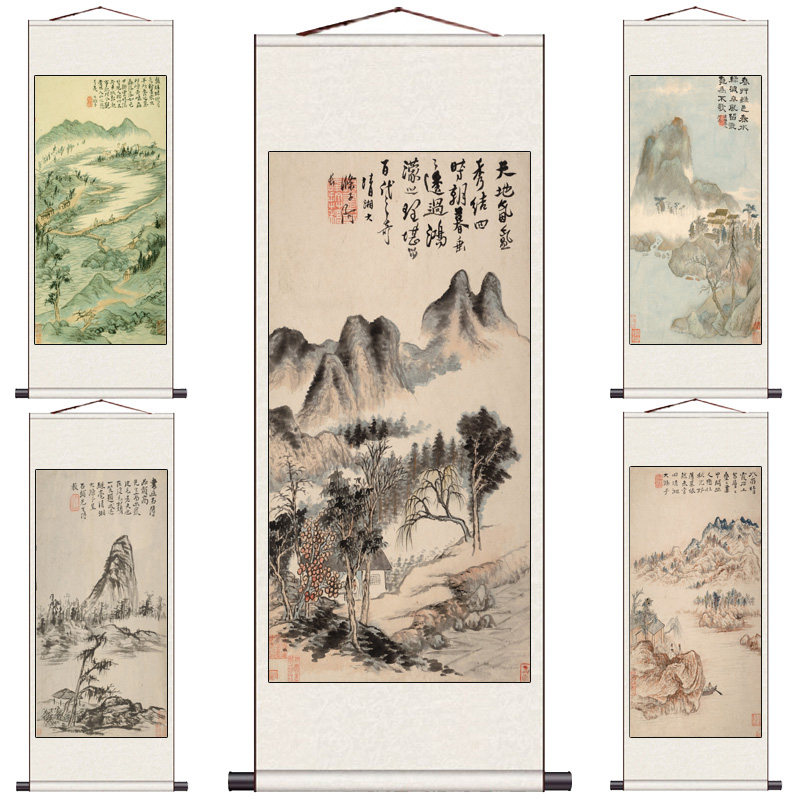清代画家石涛高清复制卷轴画山水花鸟画装饰画国画宣纸仿古画绢画