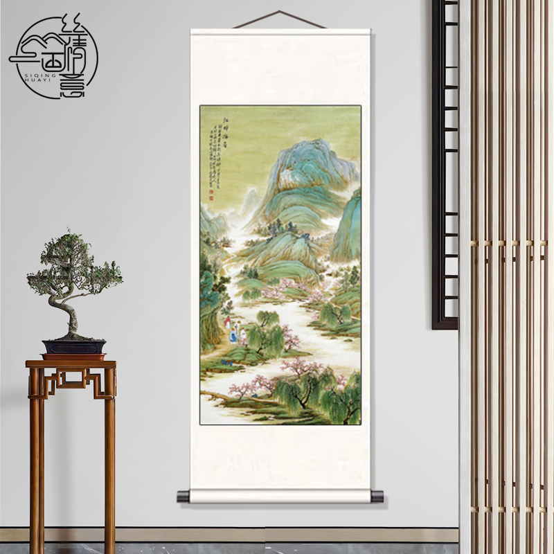 唐宋国公江畔游春图青绿山水画