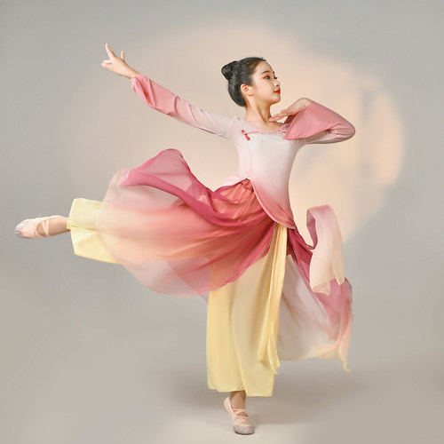 儿童古典舞演出服练功服女身韵纱衣飘逸扇子舞中国风伞舞蹈表演服