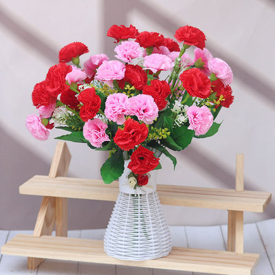 仿真绢布假花室内餐桌摆件康乃馨