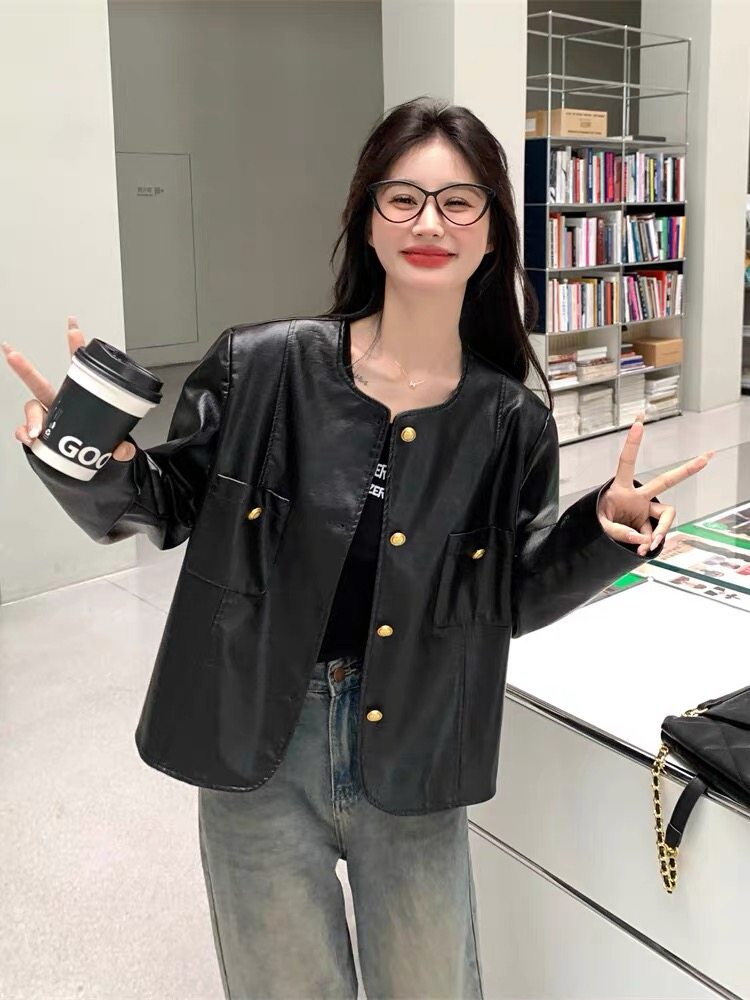 黑色机车皮衣女短款2026春秋新款小个子韩版高级感PU皮夹克外套潮,女装/女士精品,皮衣,淘宝优惠券,粉丝福利购,淘宝优惠卷