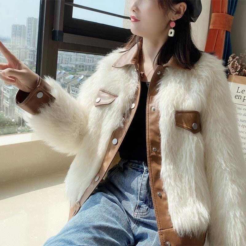 2025年冬季新款时尚气质撞边仿皮草小香风外套女短款复古棉服加厚