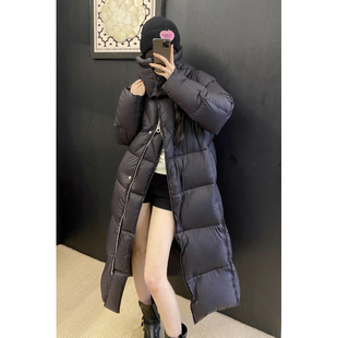 过膝保暖显瘦外套 宽松设计感长款 连帽菱格羽绒服女冬季 2025新款