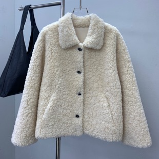 百搭上衣 皮毛一体单排扣羊羔毛短款 BZG 韩系翻领外套女2025冬新款