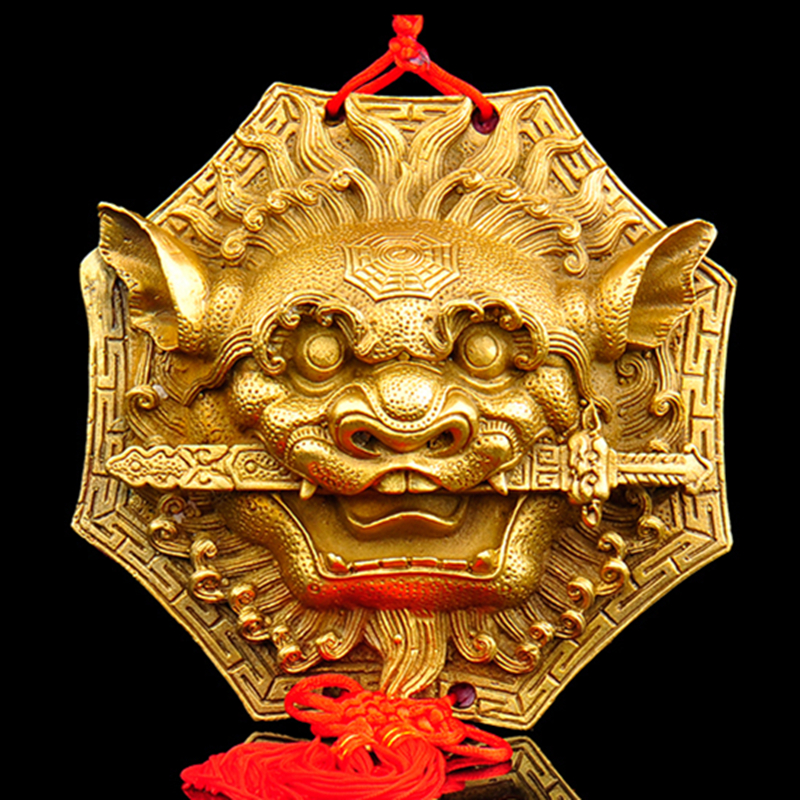 纯铜狮咬剑挂件八角狮子头睚眦摆件家居保平安创意客厅装饰品摆设