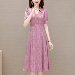 真絲桑蠶絲連衣裙女2025夏季 高端廣州十三行小個中年媽媽裙子 新款