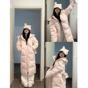 连帽外套过膝棉服宽松中长款韩版女冬季2026粉色棉衣羽绒新款加厚
