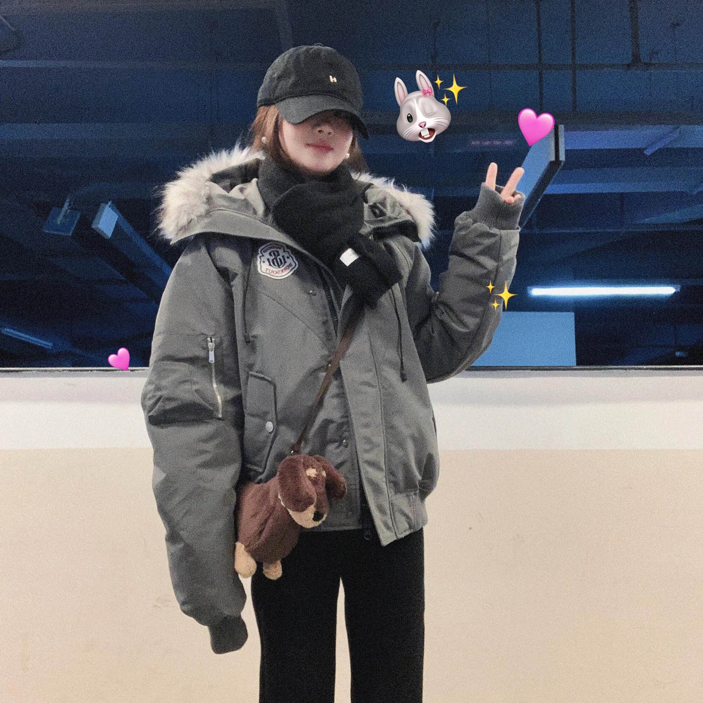 黄子弘凡同款NICEBAD原WORKSOUT连帽毛领派克羽绒棉服复古保暖