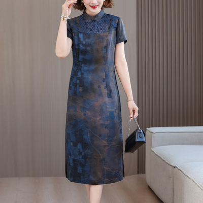 2025新款婚宴装年轻妈妈洋气高贵礼服香云纱刺绣旗袍连衣裙夏
