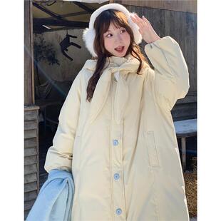 奶黄甜美学院新款宽松小兔年羽绒服外套棉服中长款加厚女冬2026风