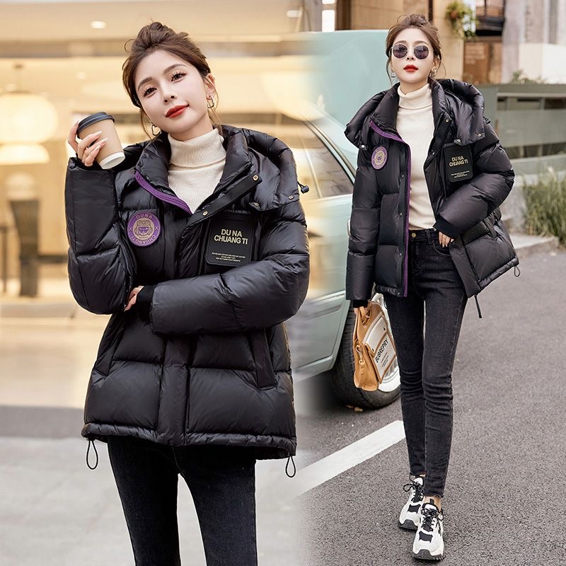 冬季搭服外套穿棉衣短款小个子连帽女装加厚羽绒棉服紫金面包新款