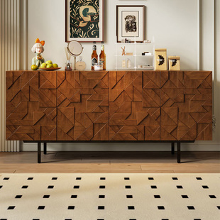 中古风复古餐边柜轻奢入户玄关柜客厅实木储物收纳柜卧室装 饰边柜