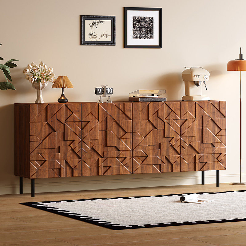 中古风实木餐边柜客厅入户装饰柜多功能收纳柜子小众轻奢风储物柜