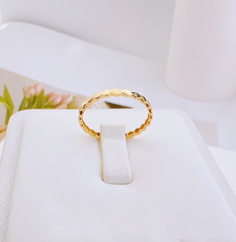 韩国14K纯金戒指光面菱形黄金女款指环无名指中指食指大拇指戒指