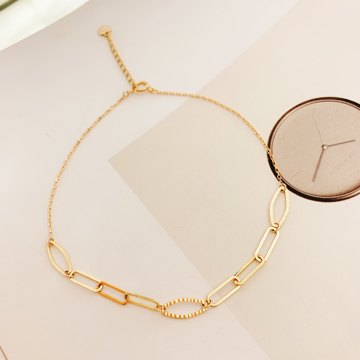 14k黄金脚链女不规则彩金简约个性坠感脚环 纯金脚链洗澡不用摘