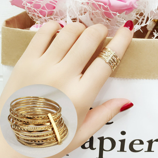 韩国纯金14K金戒指黄金女款K金指环15圈素金多圈加宽食指中指戒指
