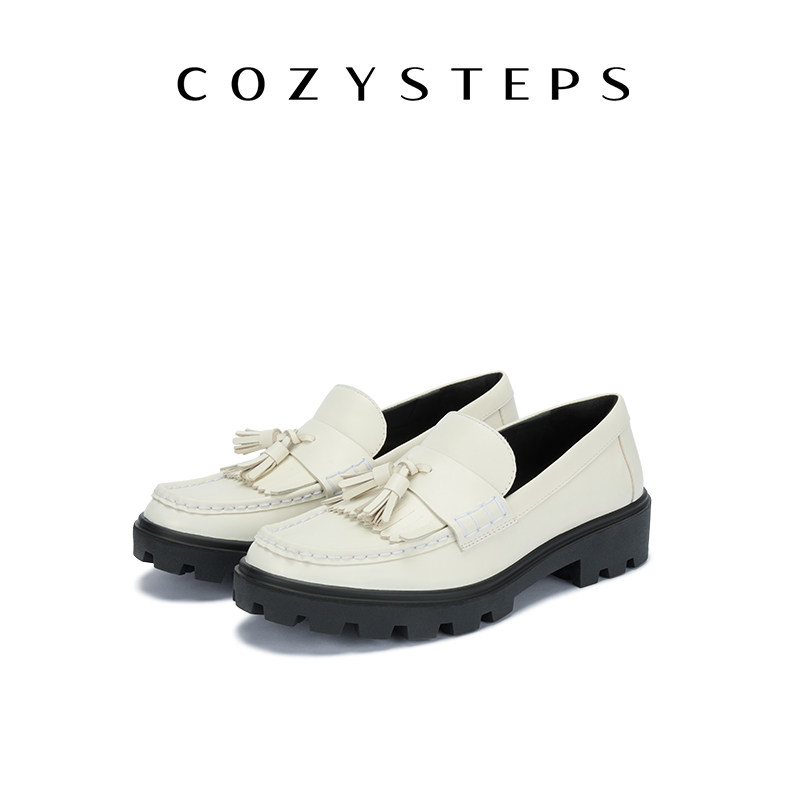 COZY STEPS可至女士26春夏新款头层牛皮流苏厚底增高乐福鞋女单鞋
