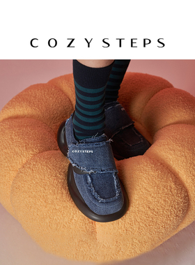 COZY STEPS可至女休闲时尚增高厚底乐福鞋牛仔破裂经典复古单鞋