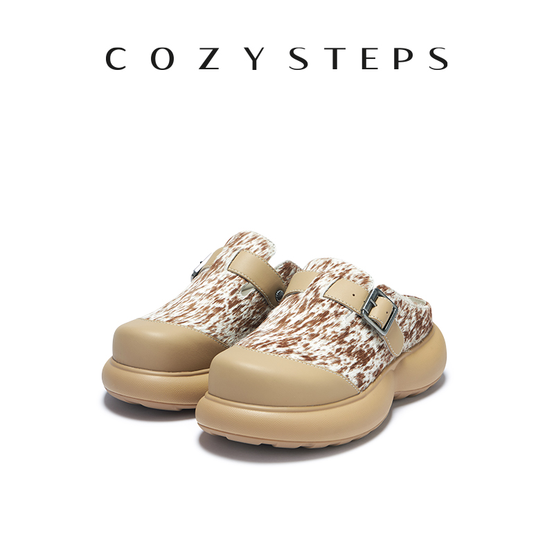 COZY STEPS可至女士春季新款牛皮软底一脚蹬厚底勃肯拖鞋6056B