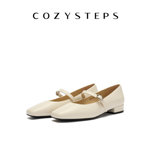 COZY STEPS可至女士26夏季新款浅口羊皮玛丽珍复古方头低跟单鞋女