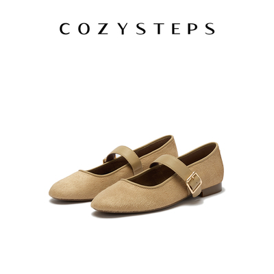 COZY STEPS可至女士26春季新款浅口复古圆头牛皮芭蕾玛丽珍单鞋女