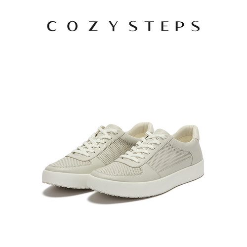 COZY STEPS可至男士26新男牛皮休闲板鞋冲孔透气系带舒适耐磨男鞋