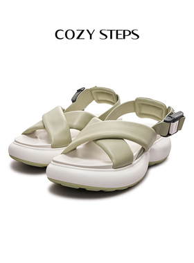 COZY STEPS可至夏季女士休闲凉鞋舒适回弹圆头卡扣增高厚底女鞋