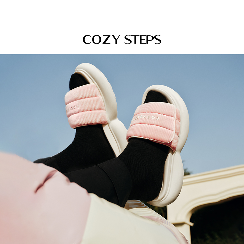 COZY STEPS可至 春夏新款千层嘭嘭舒适回弹拖鞋厚底外穿拖鞋6050 女鞋 一字拖 原图主图