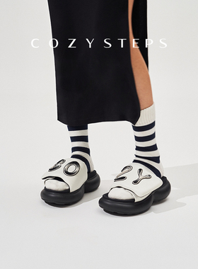 COZY STEPS可至夏新男女款增高厚底一字拖字母嘭嘭舒适回弹潮拖鞋