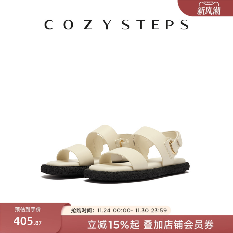COZY STEPS可至25新款女士时尚休闲凉鞋柔软透气牛皮平底搭扣女鞋