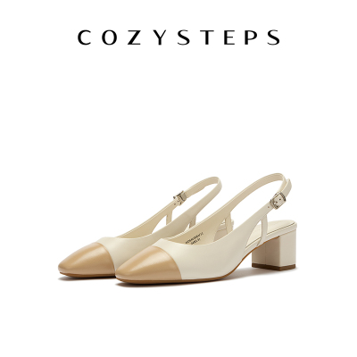 COZY STEPS可至女士26夏季新款浅口羊皮方头中高跟单鞋凉鞋女