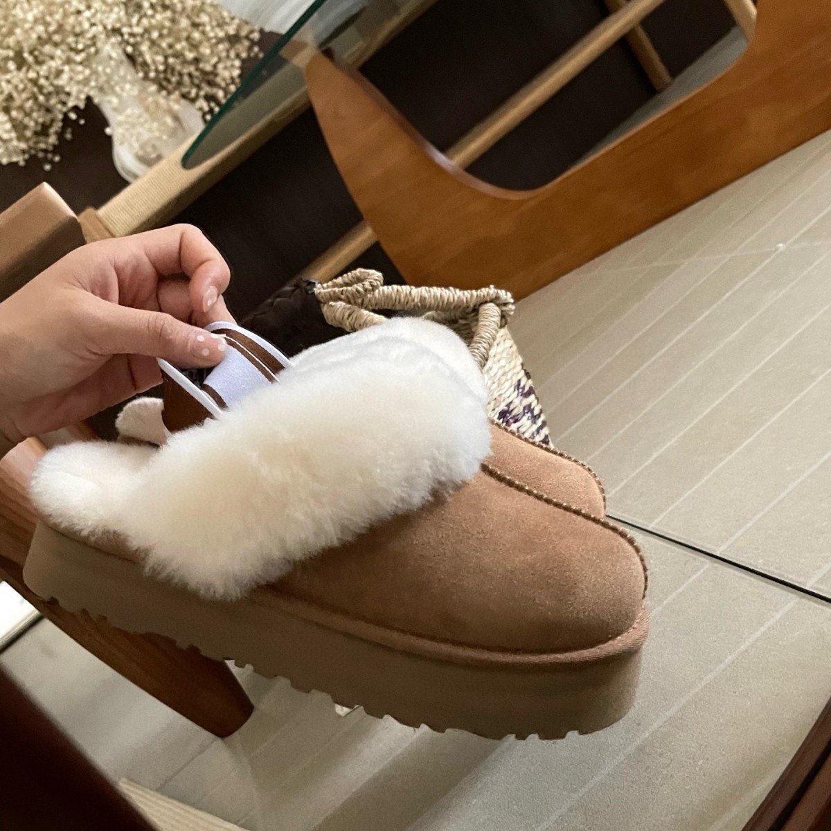 河南桑坡村3cm松糕底厚底织带弹力束带网红同款舒适室内羊毛拖鞋