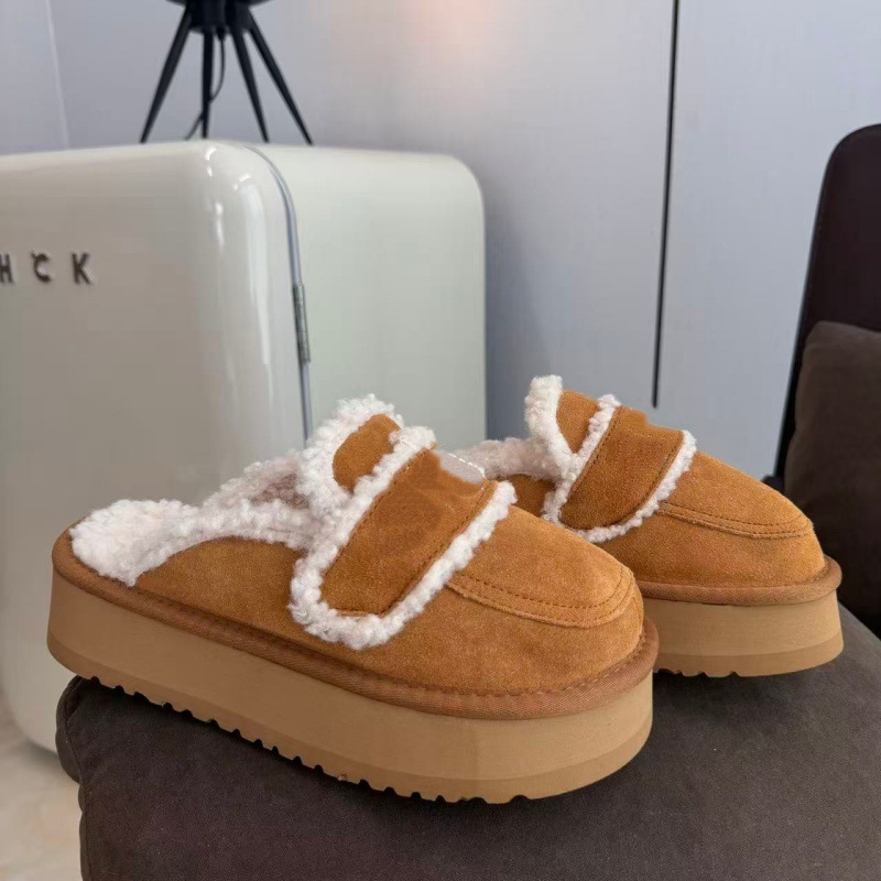 新款羊毛厚底拖鞋女雪地靴皮毛一体防滑底加厚真皮羊毛保暖