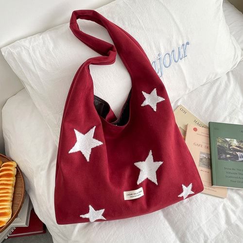 星星刺绣腋下背心包复古麂皮绒包