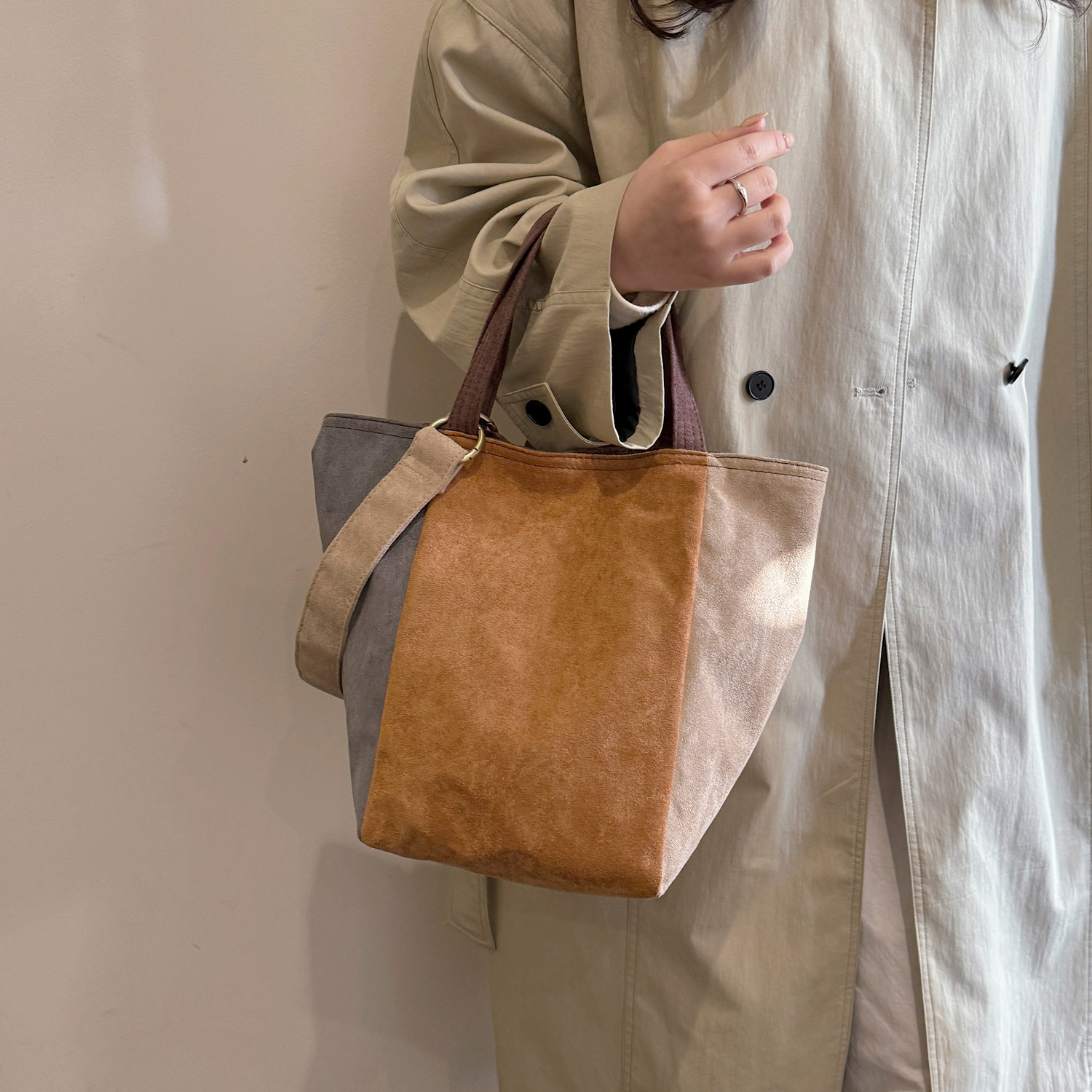 ins大容量托特包女2025新款休闲小手拎通勤手提包麂皮简约单肩包