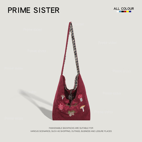 灯芯绒刺绣托特包包女大容量单肩