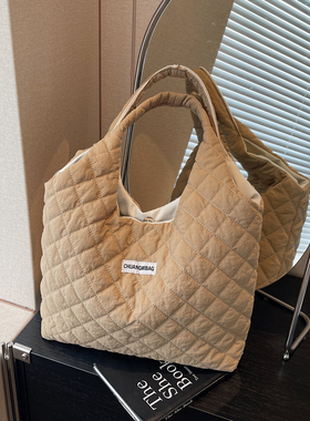 松弛感日系包包2025新款绗缝托特包女ins风单肩轻便大容量通勤包