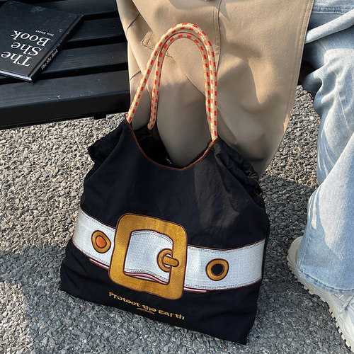 高圆圆同款ballchain刺绣尼龙帆布包环保购物袋轻便通勤大容量包