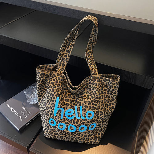 慵懒风豹纹托特包大容量单肩包包