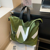 书袋通勤旅行大包斜挎单肩包 大学生装 大容量帆布2026新款 拉链款